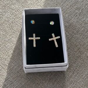 Elegant Metallic Gold Cross Earrings